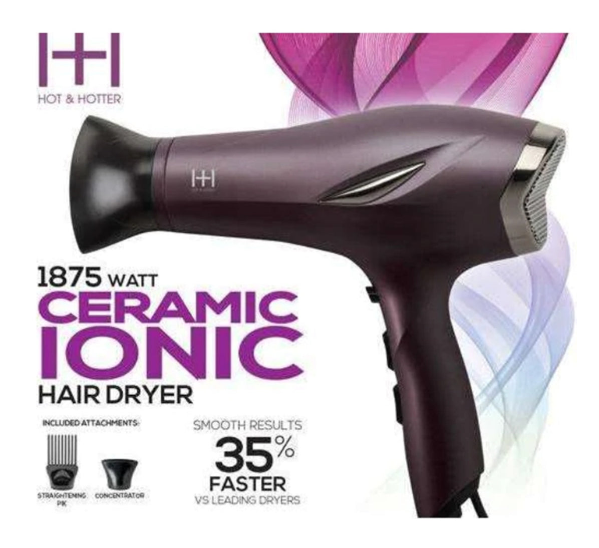 Hot & Hotter Ceramic Ionic 1875 Watt Hair Dryer Purple #5904