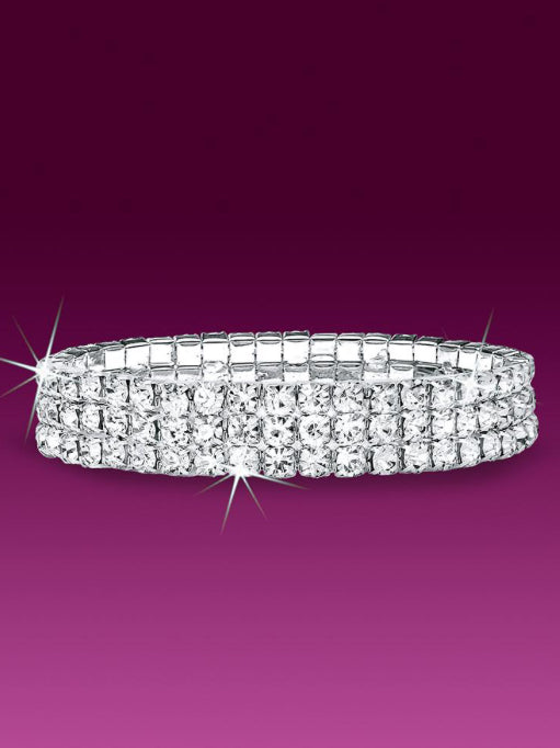 3-Row Stretch Rhinestone Bracelet - Crystal
