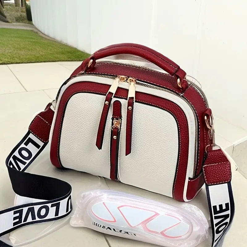 Red Color Contrast Handbag Purse