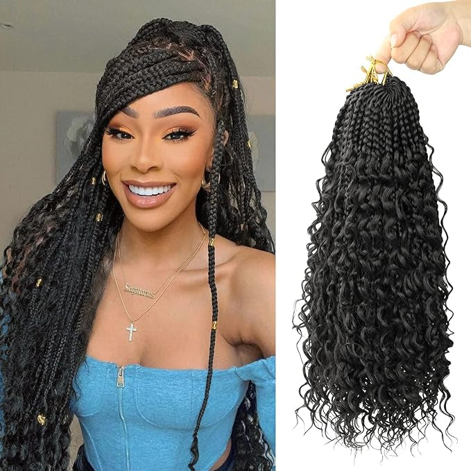 (22 Inch #2) Goddess Box Braids Crochet Hair With Curly Ends