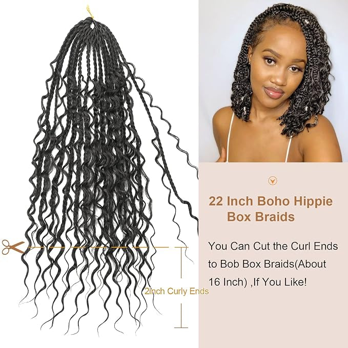(22 Inch #2) Goddess Box Braids Crochet Hair With Curly Ends