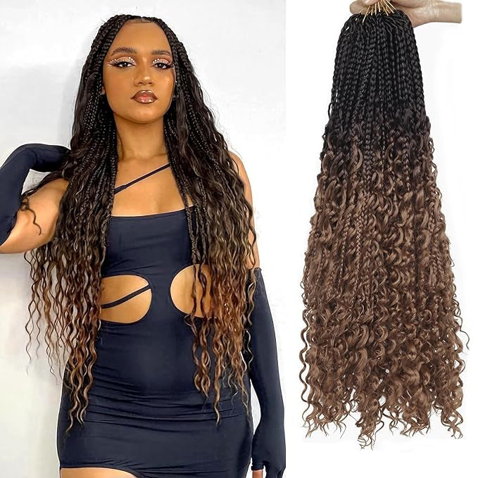 (22 Inch, 4-30) Goddess Box Braids Crochet Hair With Curly Ends