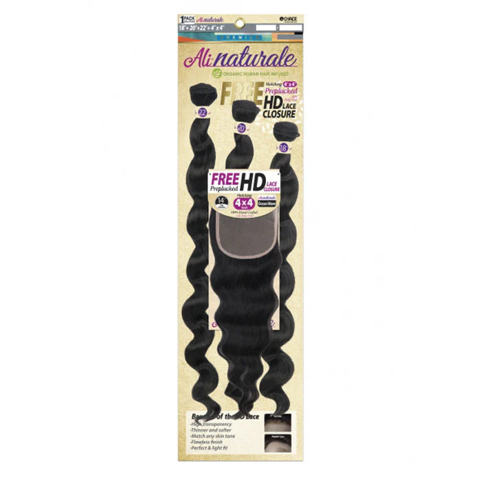 Ali Naturale Organic Human Hair Infused 18-20-22 w/4x4 HD Lace Closure