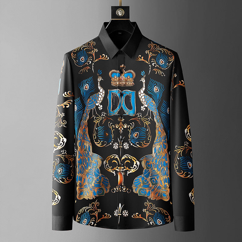 Men's Printed Slim Long-Sleeved Shirts