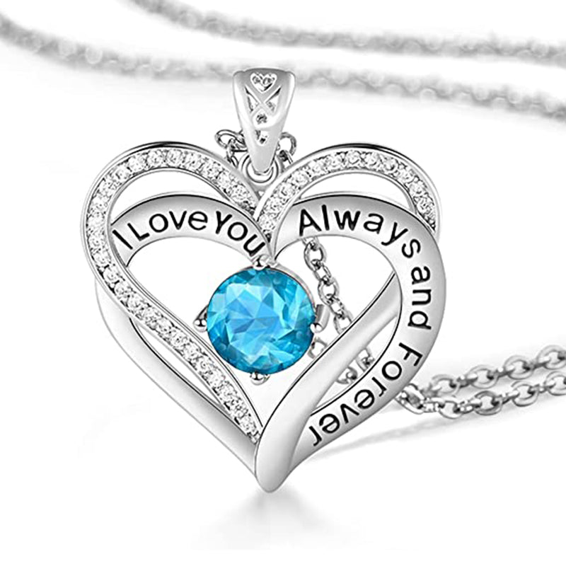 I Love You Always And Forever Heart Birthstone Necklace