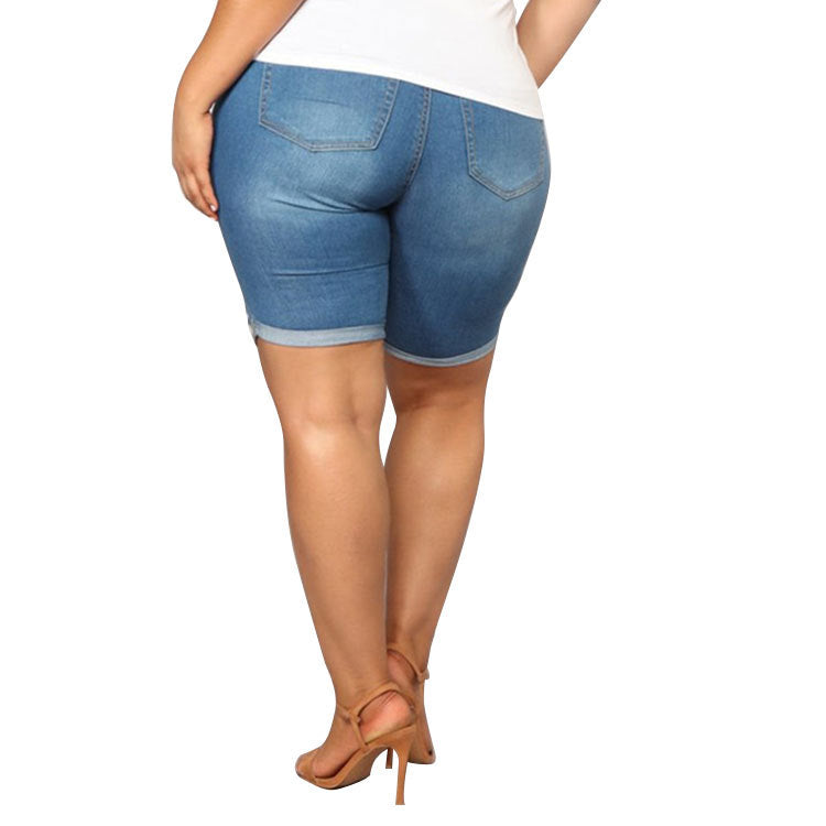 Plus Size- Short Denim Ripped Jeans