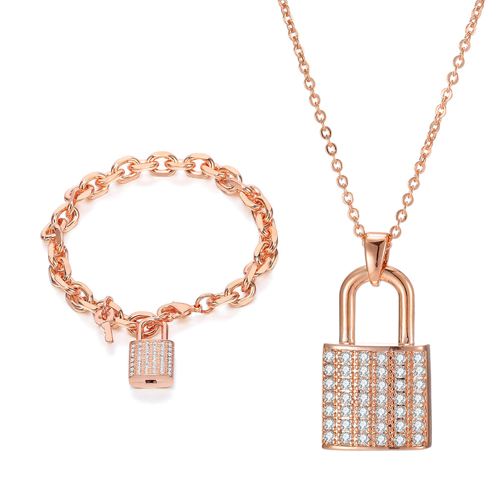 Small Lock Necklace and Bracelet Set