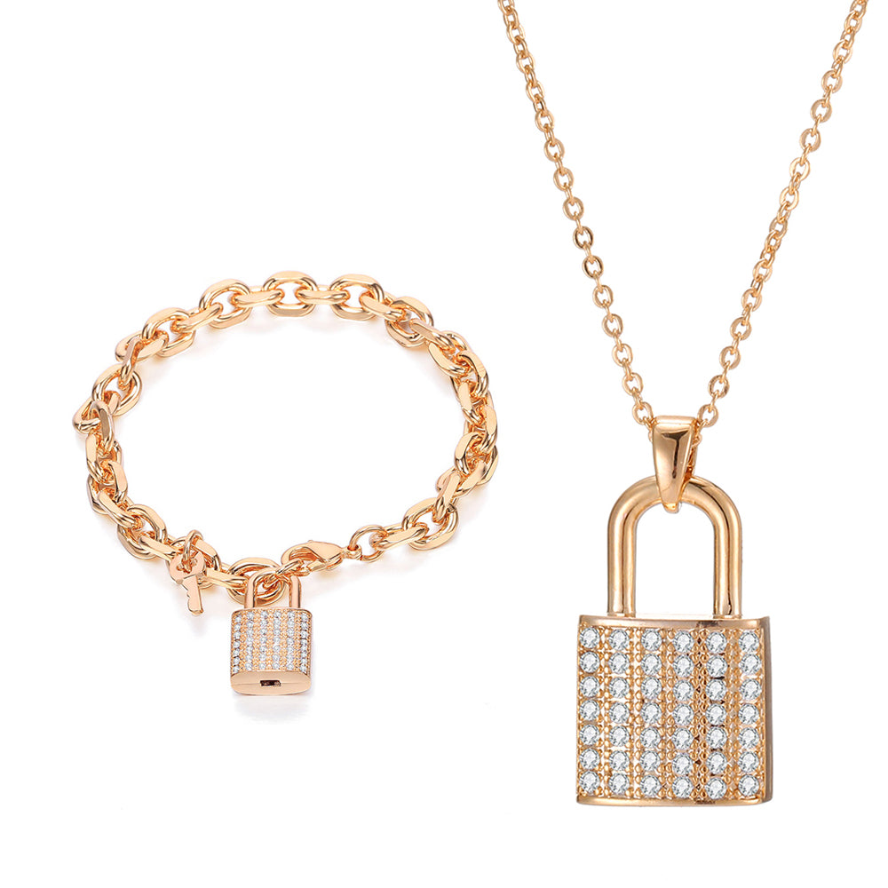 Small Lock Necklace and Bracelet Set
