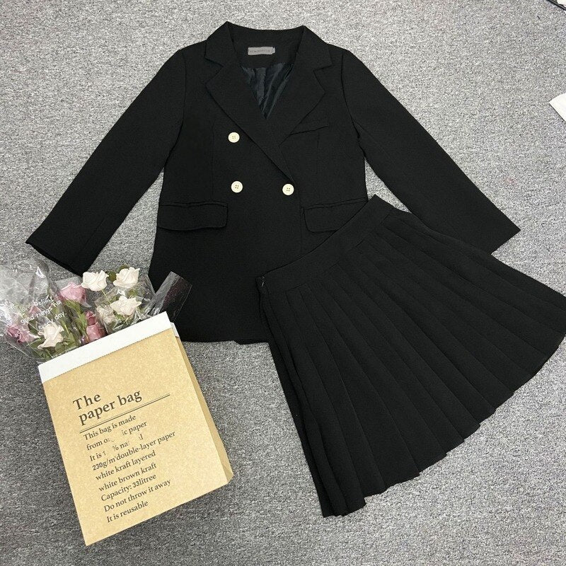 Women Blazer and Pleated Skirt Set Long Sleeve Two Piece Skirt Suits Skirt Suits|