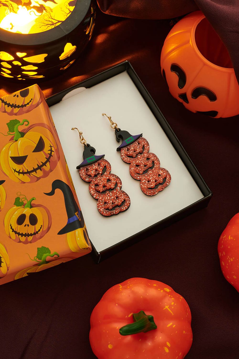 Halloween Jack-O-Lantern Dangle Earrings
