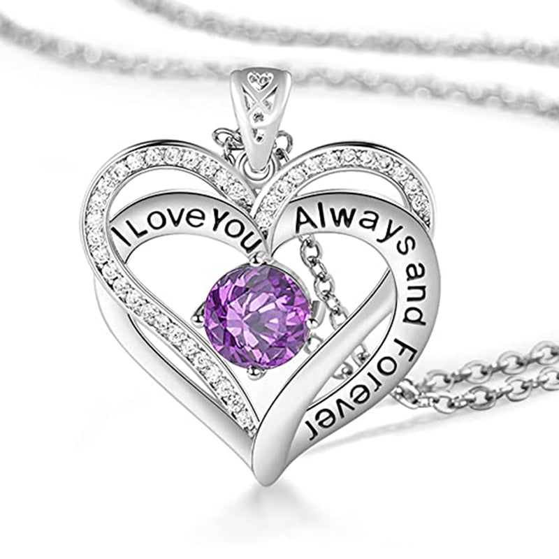 I Love You Always And Forever Heart Birthstone Necklace
