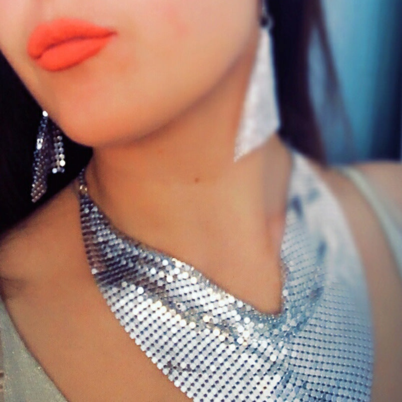Metal Plate Necklace and Earrings