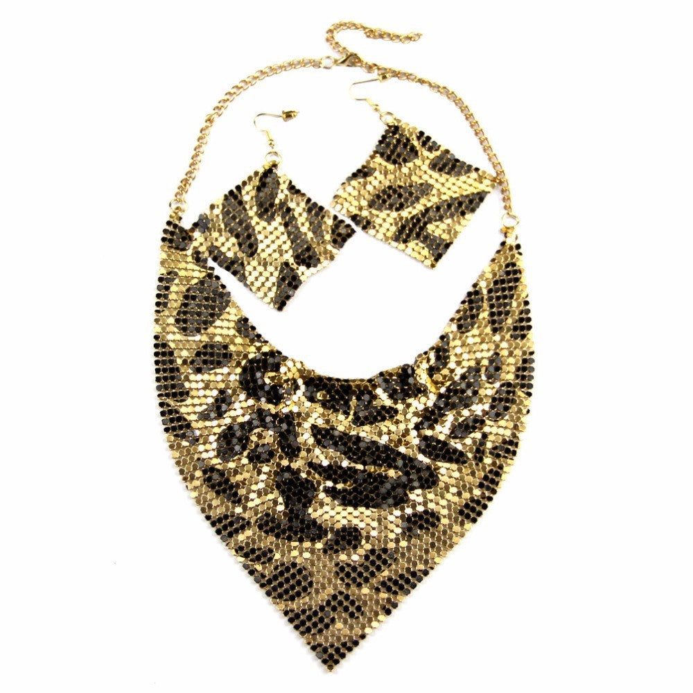 Metal Plate Necklace and Earrings