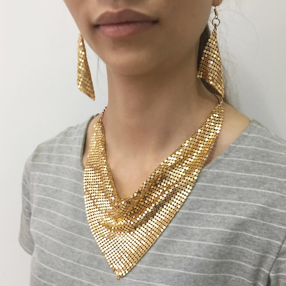 Metal Plate Necklace and Earrings