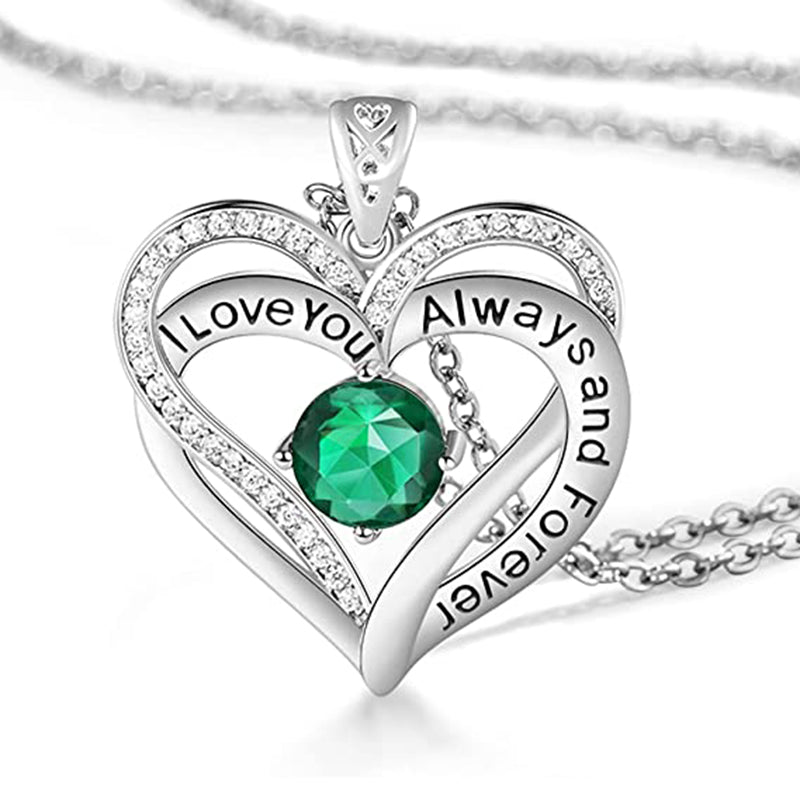 I Love You Always And Forever Heart Birthstone Necklace