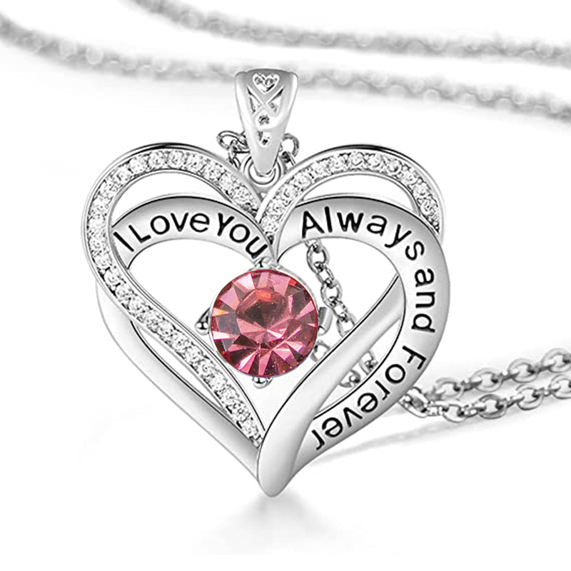 I Love You Always And Forever Heart Birthstone Necklace