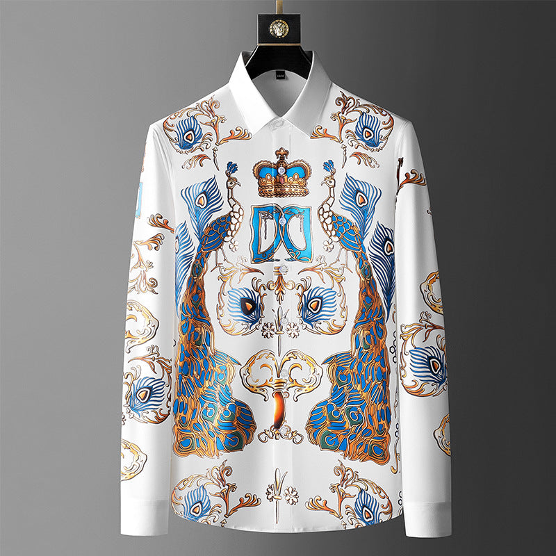 Men's Printed Slim Long-Sleeved Shirts