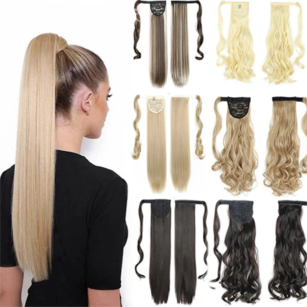 Long Straight Wrap Around Clip In Ponytail Heat Resistant Synthetic