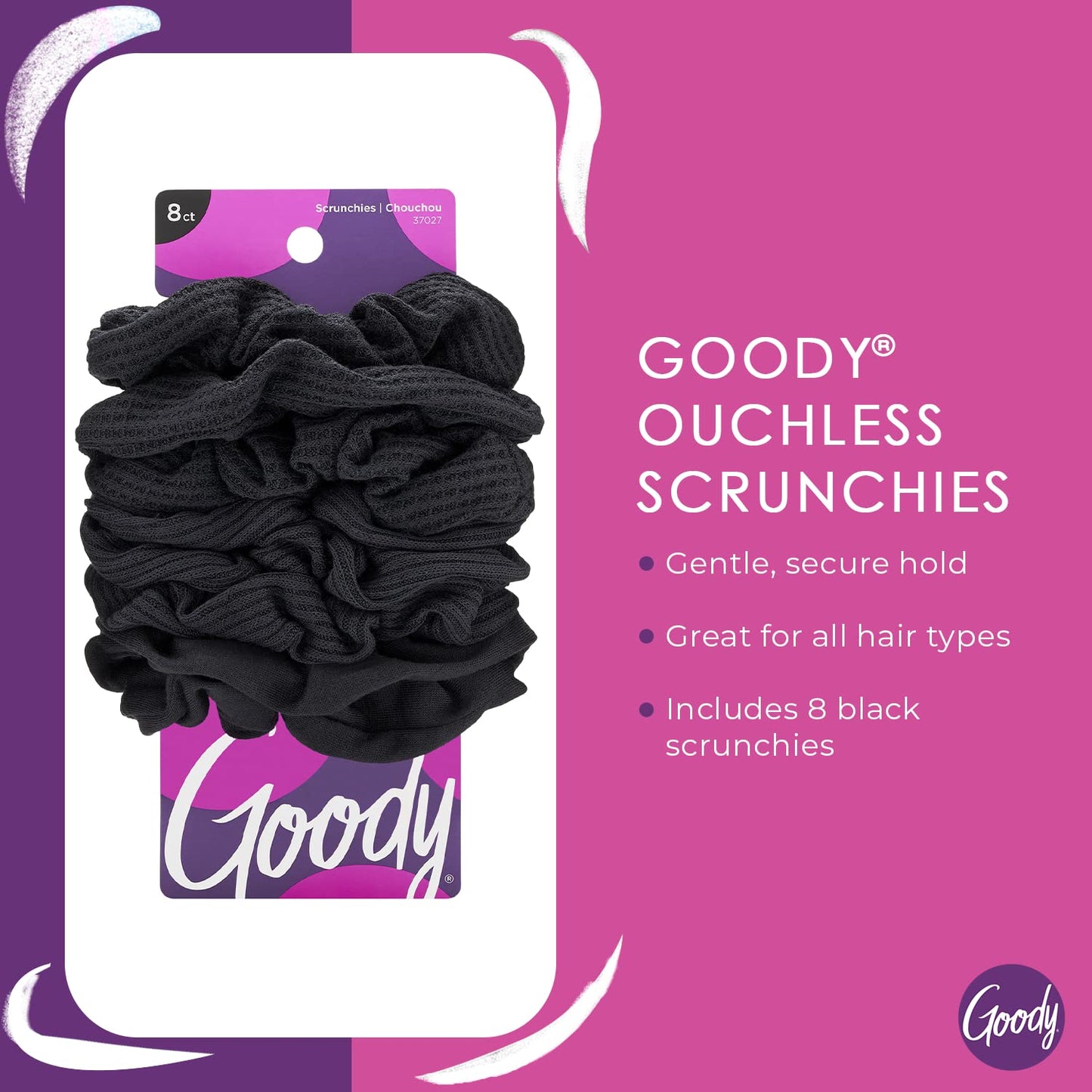 GOODY Hair Ouchless Painfree Women's Hair Scrunchie, Black, 8 Count