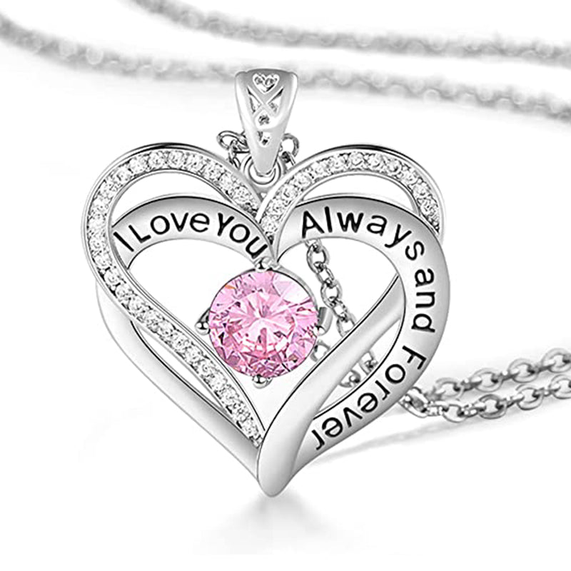 I Love You Always And Forever Heart Birthstone Necklace