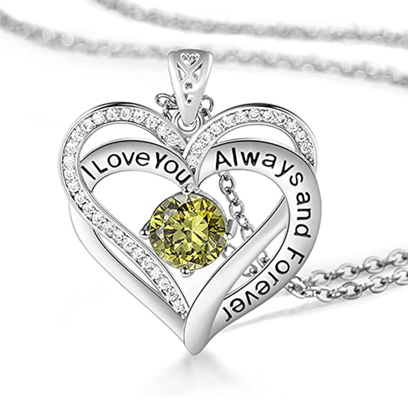 I Love You Always And Forever Heart Birthstone Necklace