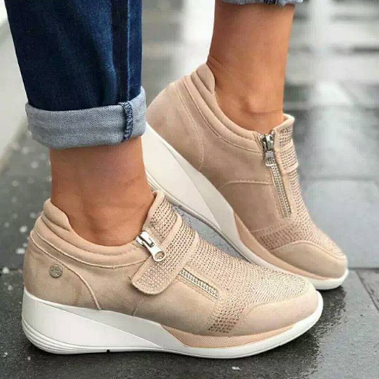 Canvas Shoes Lovely Round Head Thick Bottom Rhinestone Velcro Mary Jane Women's Style