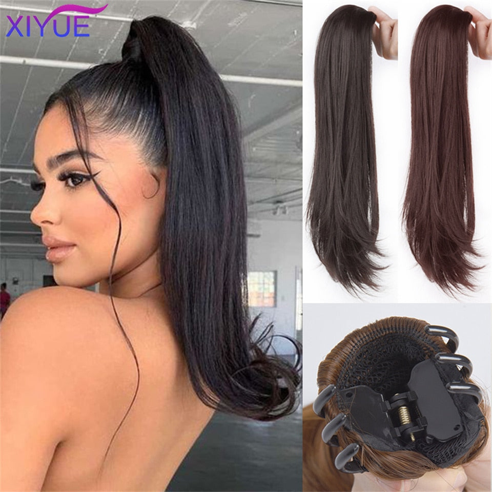 Long Wavy Straight Claw Clip On Ponytail Hair Extension Synthetic