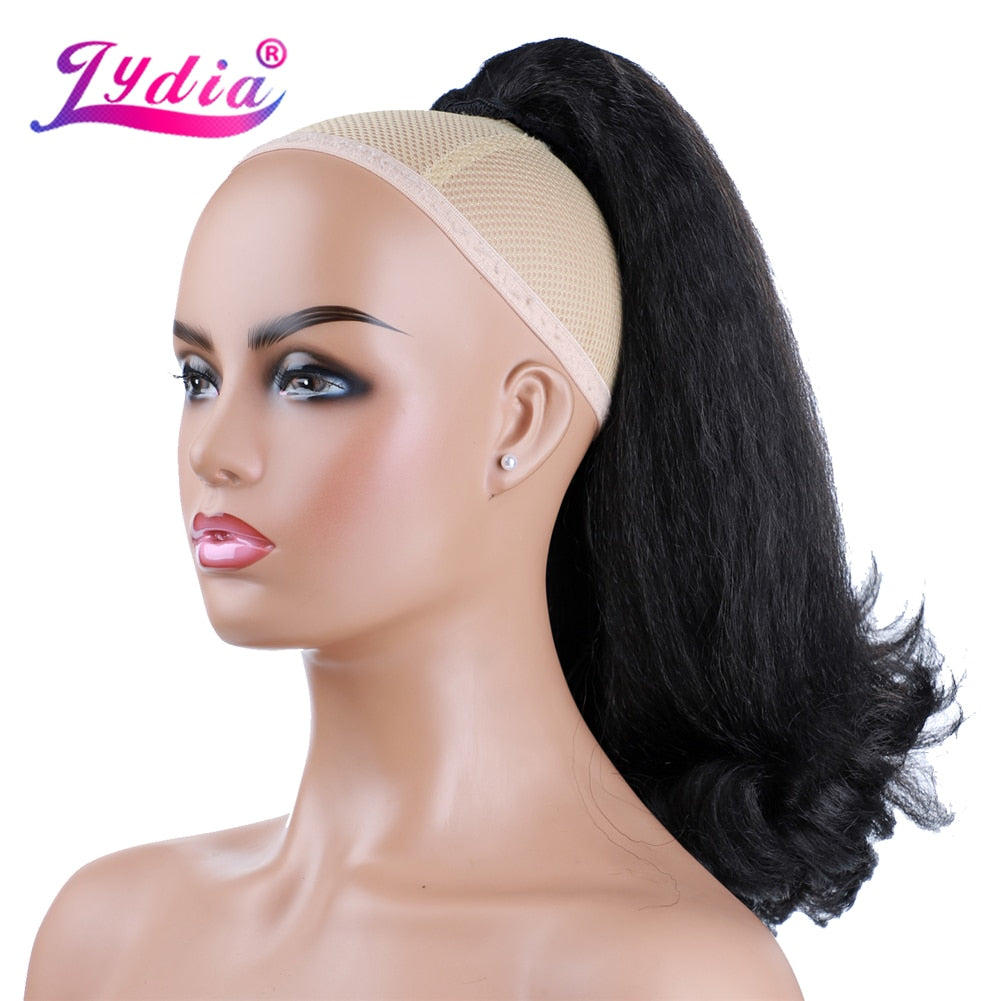 Lydia Tail Warping Synthetic 16" Kinky Straight Hairpiece With Two Plastic Comb Drawstring Ponytail Hair Extension Natural Black