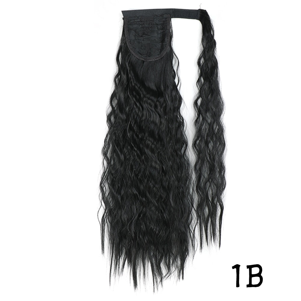 Synthetic Long Corn Wavy Ponytail Hairpiece Wrap on Hair Clip Extensions