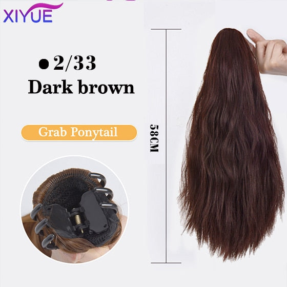 Long Wavy Straight Claw Clip On Ponytail Hair Extension Synthetic