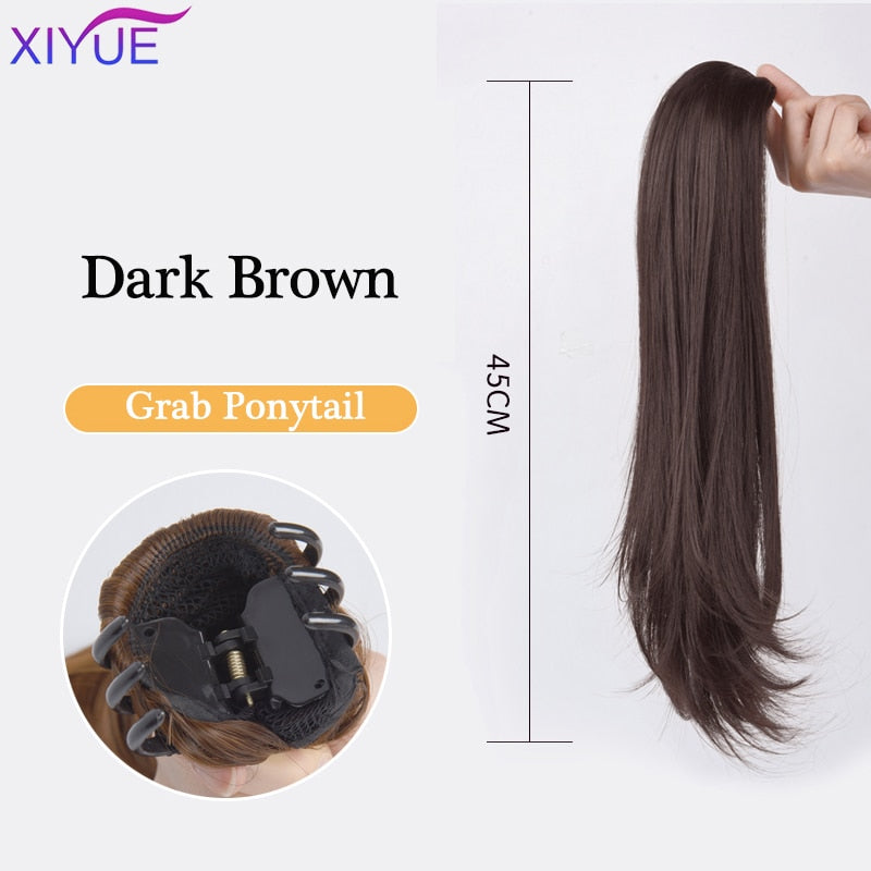 Long Wavy Straight Claw Clip On Ponytail Hair Extension Synthetic