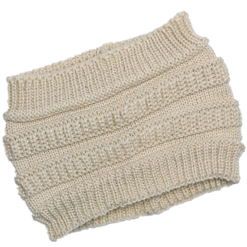 New Women Autumn Winter Ponytail Beanie Hat Solid Color Lady Stretch Knitted Crochet Beanies Hat Cap For Women