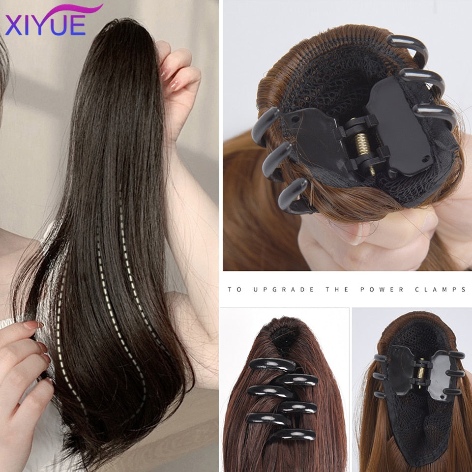Long Wavy Straight Claw Clip On Ponytail Hair Extension Synthetic