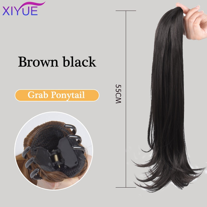 Long Wavy Straight Claw Clip On Ponytail Hair Extension Synthetic
