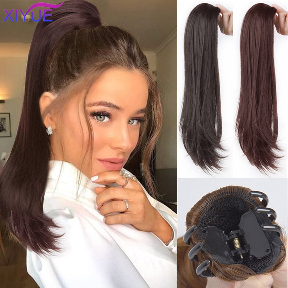 Long Wavy Straight Claw Clip On Ponytail Hair Extension Synthetic