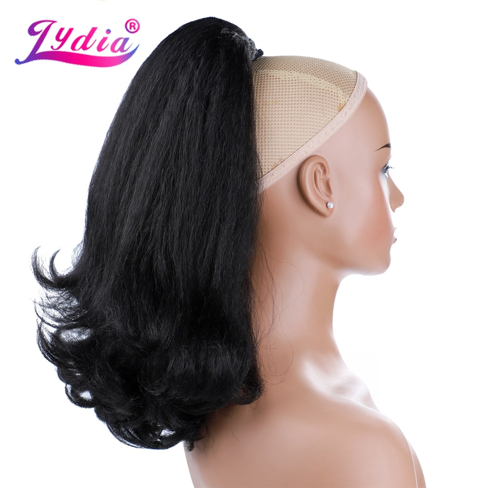 Lydia Tail Warping Synthetic 16" Kinky Straight Hairpiece With Two Plastic Comb Drawstring Ponytail Hair Extension Natural Black