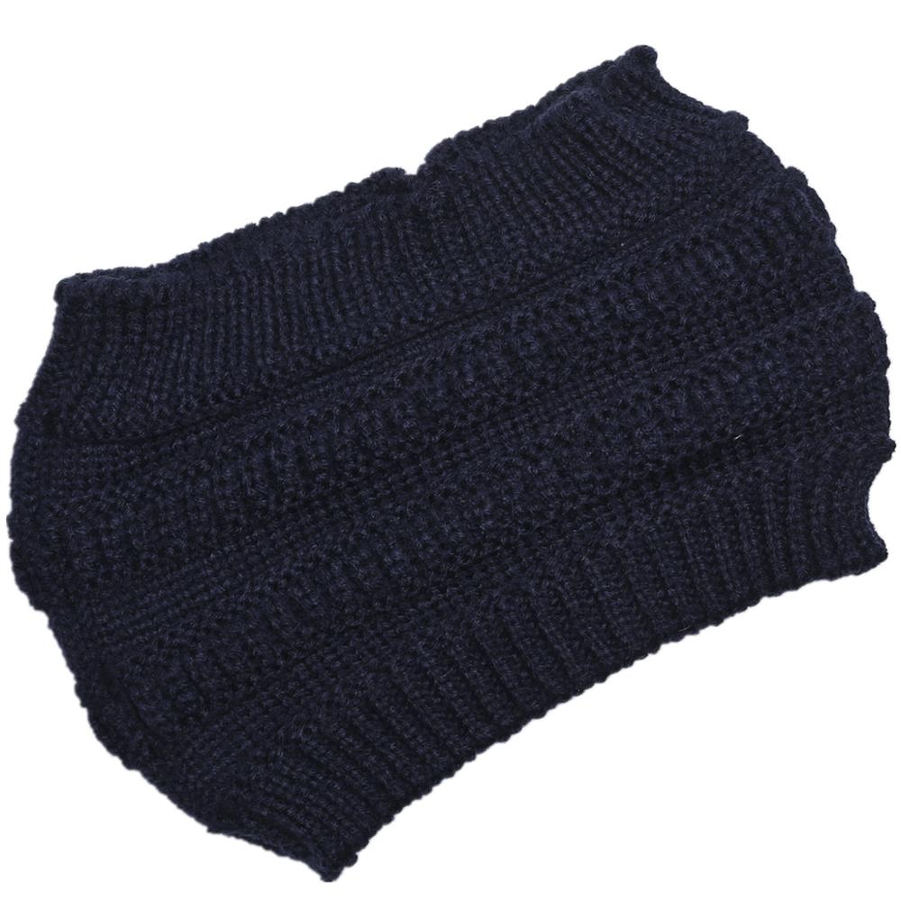 New Women Autumn Winter Ponytail Beanie Hat Solid Color Lady Stretch Knitted Crochet Beanies Hat Cap For Women