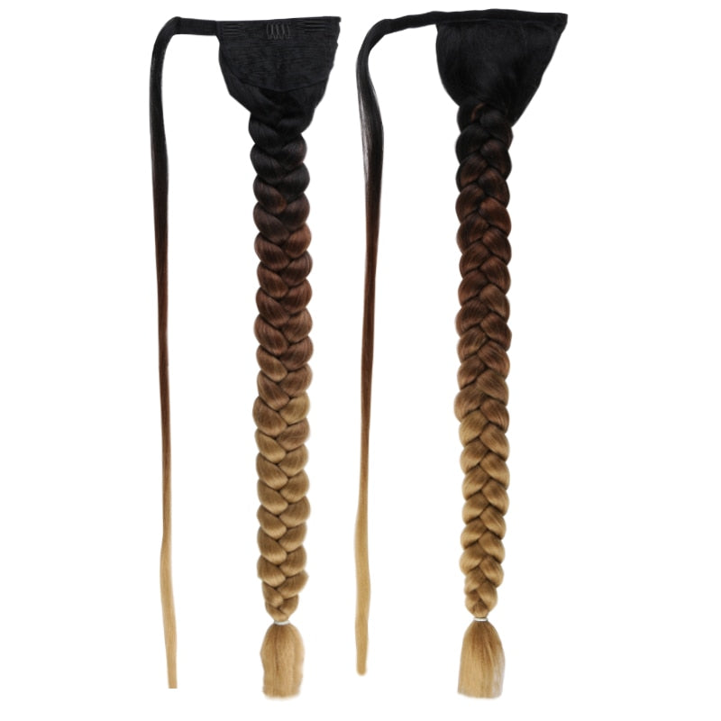 36inch Super Long Wrap Around Jumbo Pre Braided Ponytail Synthetic