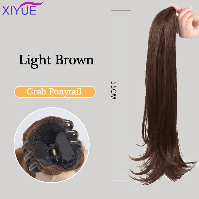 Long Wavy Straight Claw Clip On Ponytail Hair Extension Synthetic