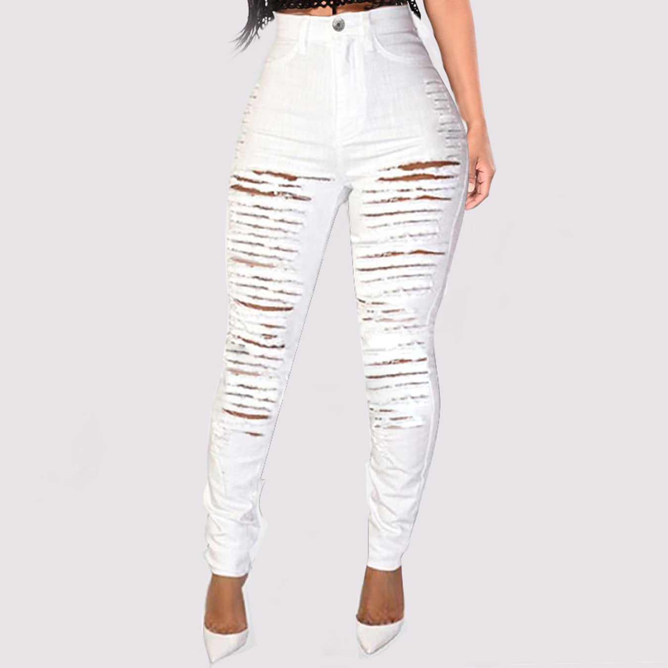 Extreme Rip w/ hemmed ankle - WHITE ONLY Denim Jeans