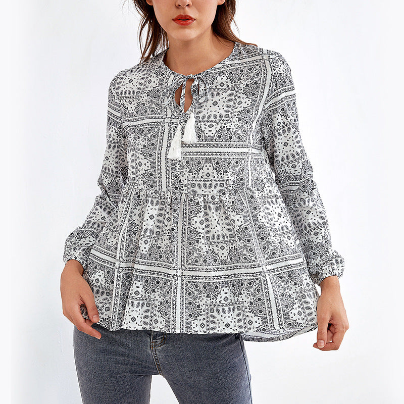 V-neck Long Sleeve Loose Shirt