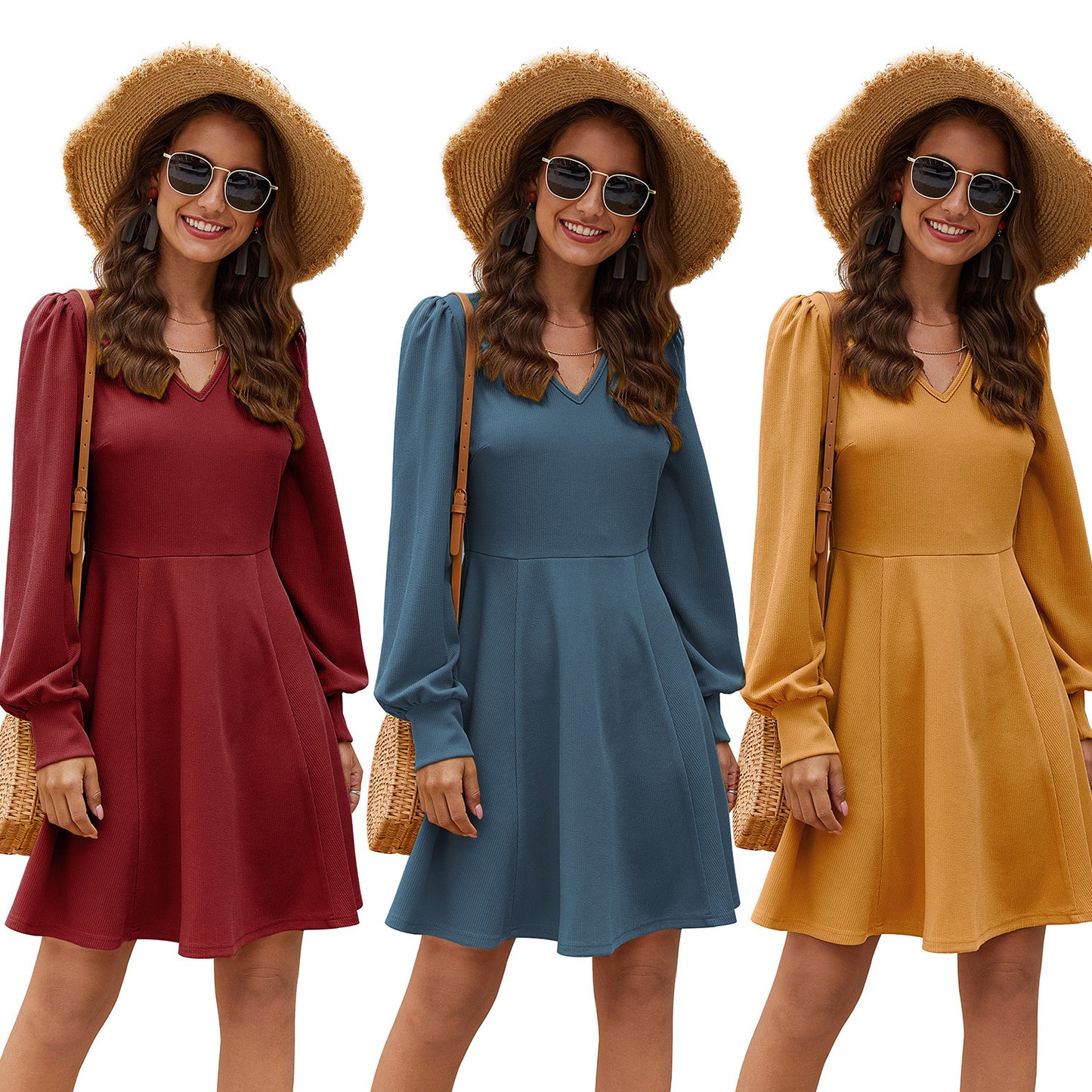V-neck Long Sleeve Dress