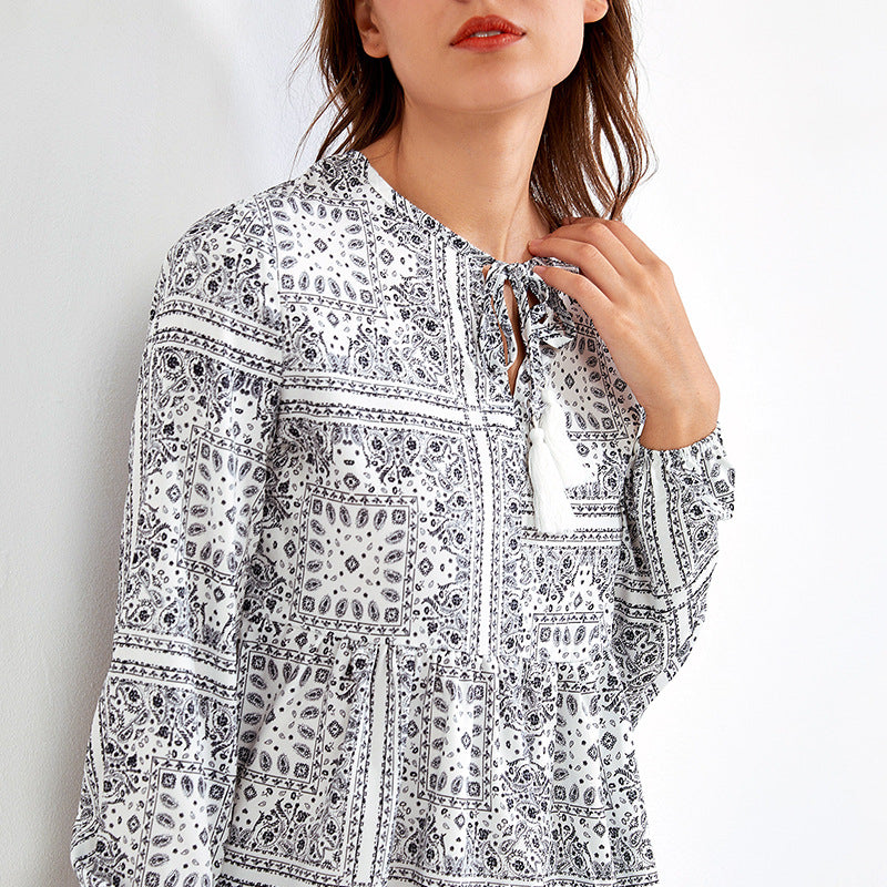 V-neck Long Sleeve Loose Shirt
