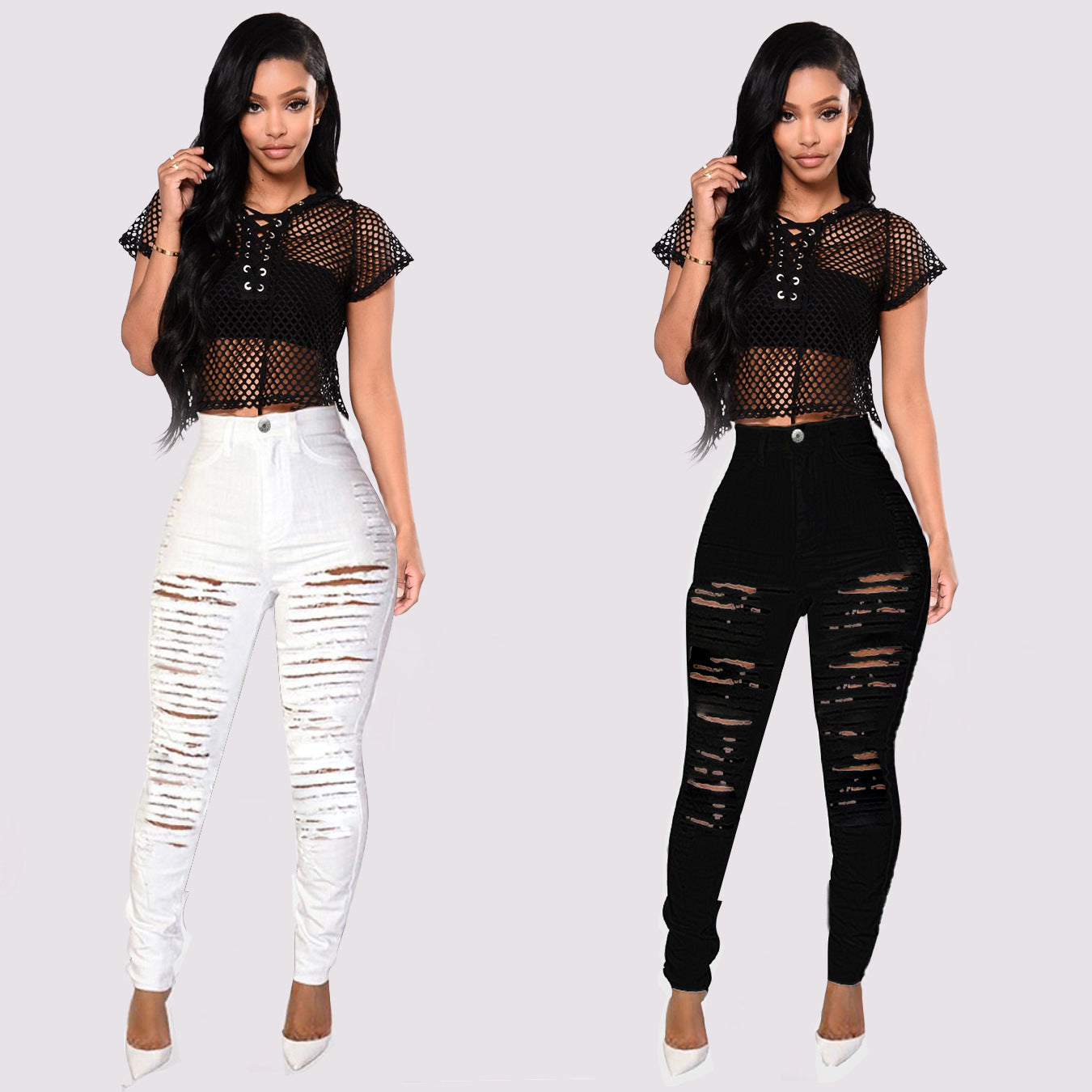 Extreme Rip w/ hemmed ankle - WHITE ONLY Denim Jeans