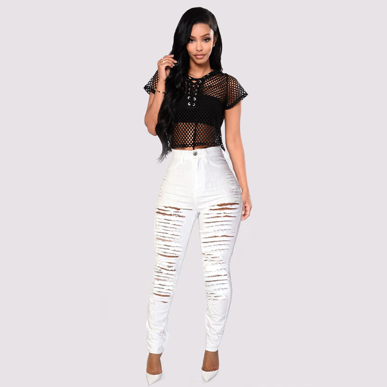 Extreme Rip w/ hemmed ankle - WHITE ONLY Denim Jeans