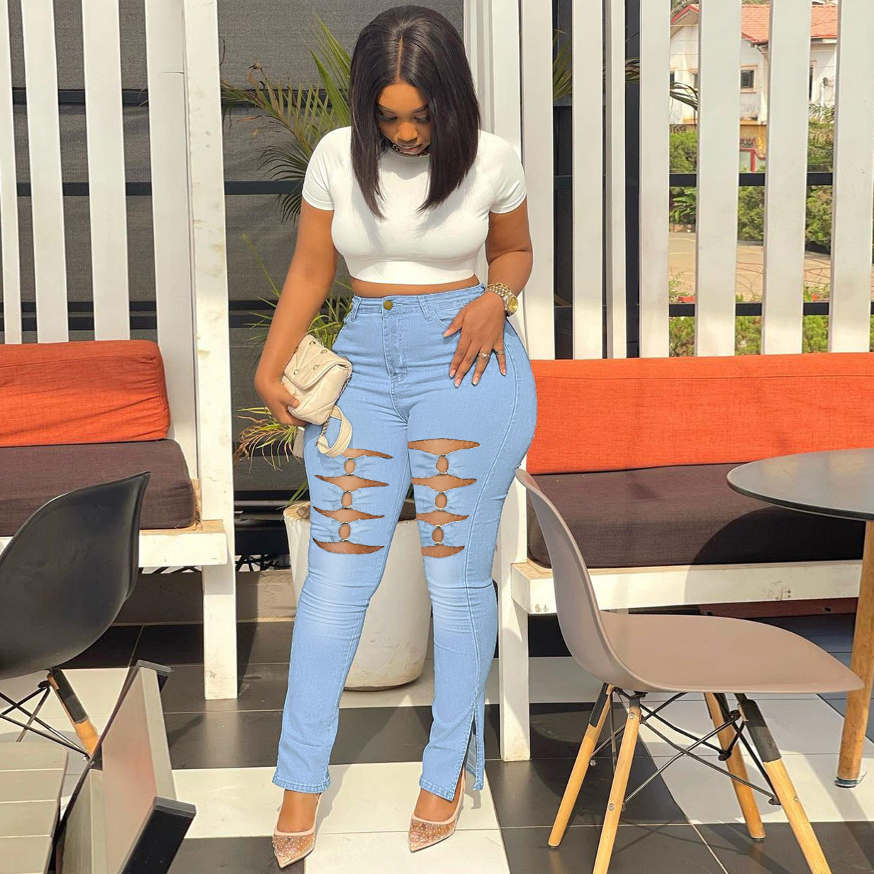 Plus Size Buckle & Bow Denim Jeans