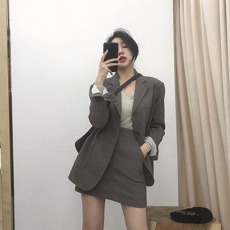 Office Blazers Women Solid Colors Single Breasted 2022 Autumn Chic Suit