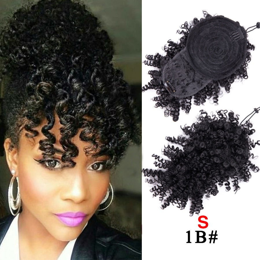 Leeons Synthetic New Curly Bangs Afro Drawstring Ponytail 11Color Kinky Curly Hair Bangs Hair Extension Clip On Front Hairpieces