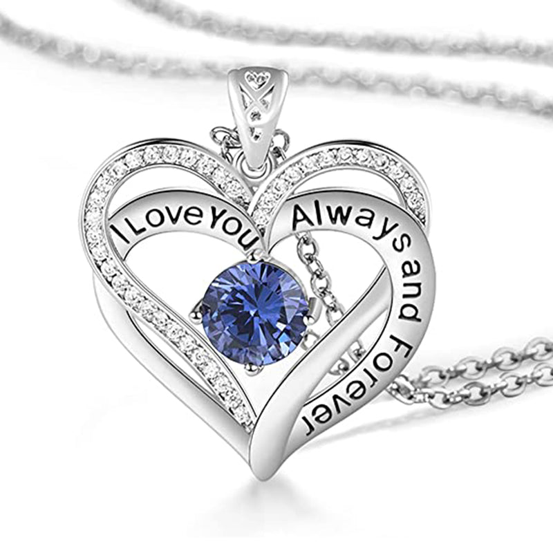 I Love You Always And Forever Heart Birthstone Necklace