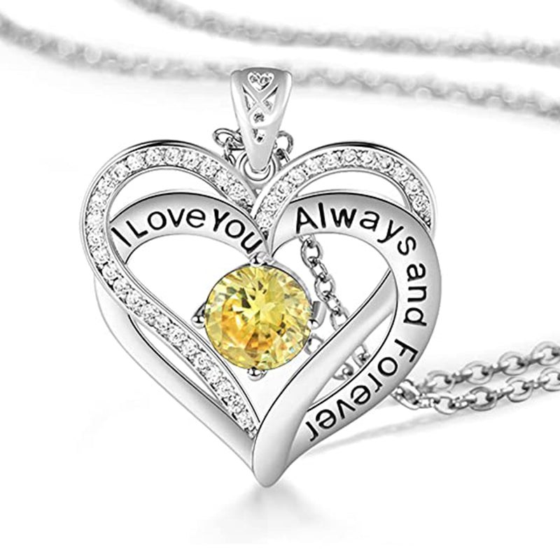I Love You Always And Forever Heart Birthstone Necklace
